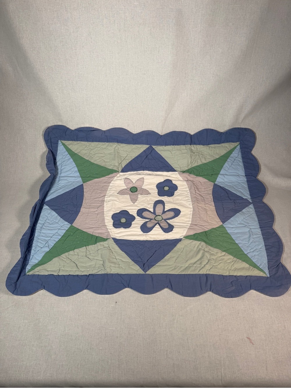 Floral Quilted Decorative Pillow Sham in Blue & Green - Home Bedding